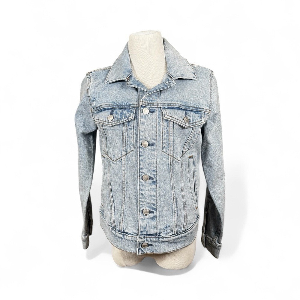 Abercrombie & Fitch Women XS Denim Jacket Light Wash Distressed Classic Grunge - Picture 2 of 8